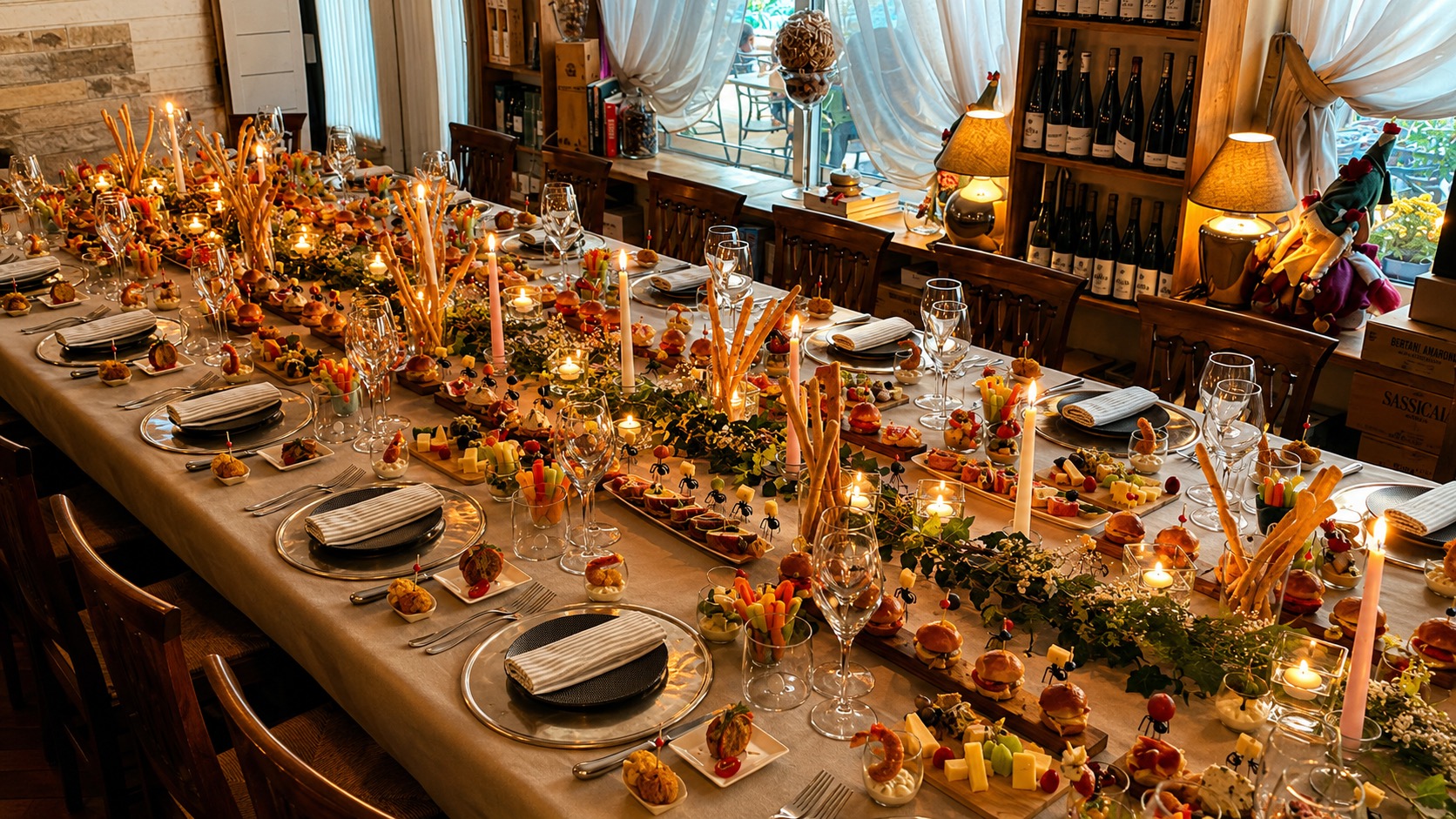 Il grande tavolo della Sala dei Vini della Sosteria